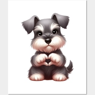 Valentine Miniature Schnauzer Dog Giving Heart Hand Sign Posters and Art